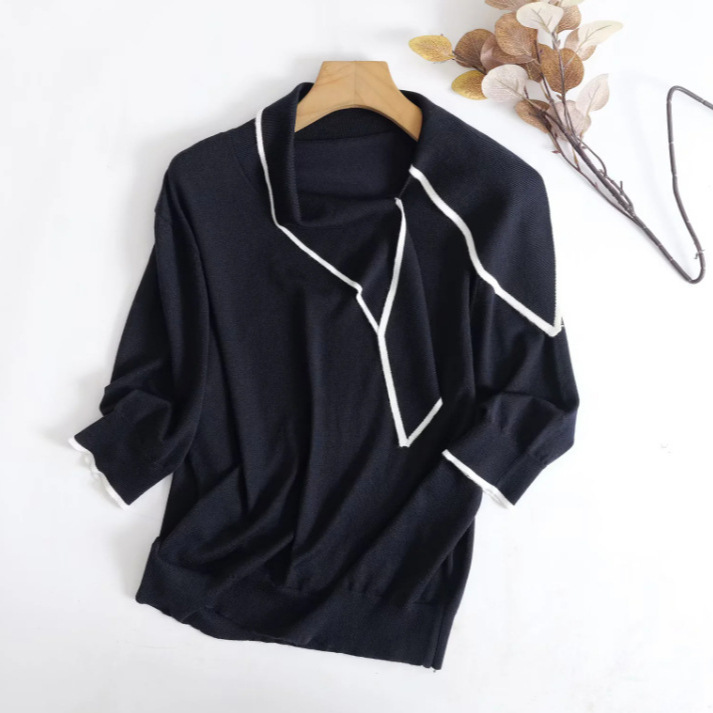 BM&MD&ZA new summer women's clothing, intellectual and elegant style, knitted sweater with tie-neck detail 0562956340 BM&MD&ZA new summer women's clothing, intellectual and elegant style, knitted sweater with tie-neck detail 0562956340