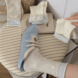 Korean Style White Blue Cloth Label Summer Thin Socks Women's Mid-tube Socks Cotton Bow Shell Accessories JK Wind Piled Socks