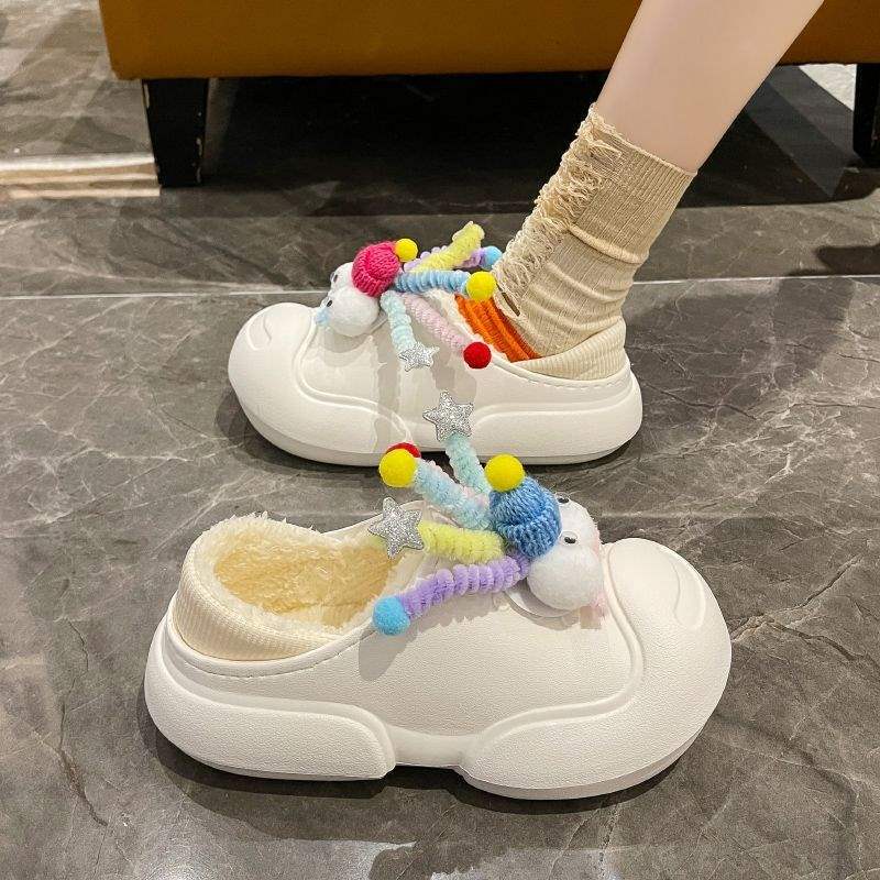 Waterproof Snow Boots for Women, Winter Thick-Soled Dual-Use Cotton Slippers, Women's Closed-Back Quirky Cute Short Cotton Shoes