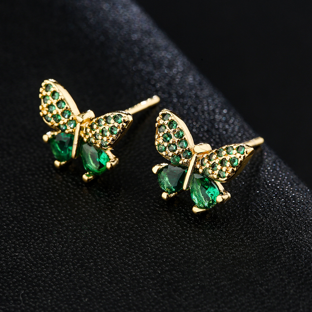 New Copper 18k Gold-plated Zircon Butterfly Flower Earrings display picture 2