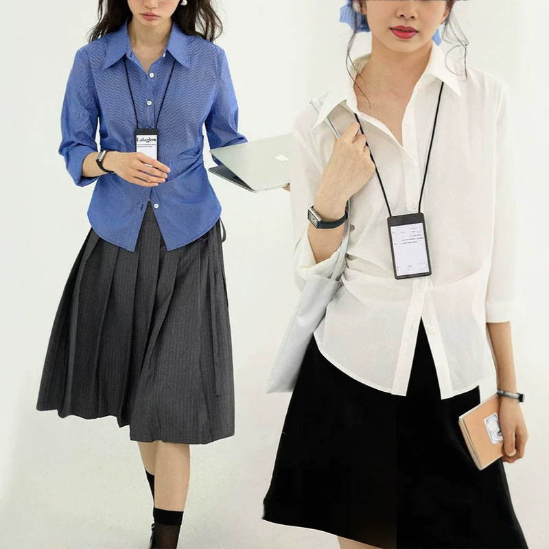 Fashionable Preppy Style Retro Elegant Commuter Waist-Cinching Slimming Shirt Top for Women Autumn Casual Versatile Fashionable Preppy Style Retro Elegant Commuter Waist-Cinching Slimming Shirt Top for Women Autumn Casual Versatile