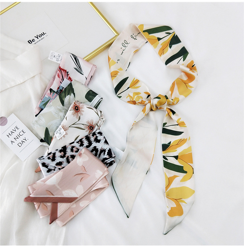 30g Weight Silk Scarf Classification Travel Occasion Unisex Gender Sweet Style White, Red, Green, Blue, Gold Color New Long Korean Style Fashion Printing Silk Scarf 3
