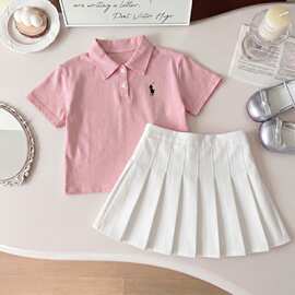 女童夏季短袖套装韩版洋气中大童polo上衣短裙两件套学生演出服装