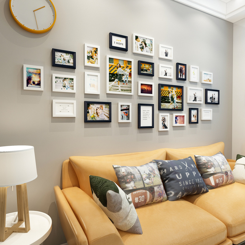 No-Drill Wall-Mounted Bedroom and Living Room Photo Frame Set, Modern Minimalist Photo Wall with Photo Printing, Wall Hanging Background Wall