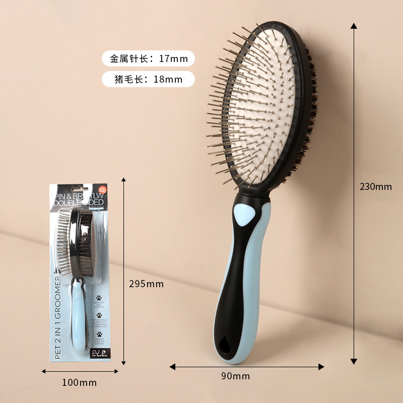 Peine desenredante de doble diente para perros y gatos, peine de aseo para perros, peine para eliminar el pelo suelto, herramienta para desenredar.