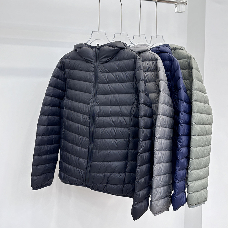 2025 New Autumn and Winter Hooded Short Lightweight Portable Rib down Jacket Men's Trendyy Warm Casual Jacket