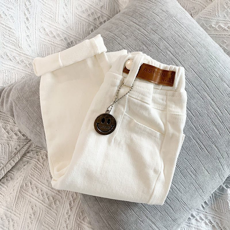 Autumn children's white elastic trousers for men and women
