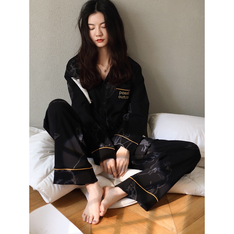 Chubby Girl % algodón más el tamaño de los pijamas de las mujeres de primavera y otoño traje dulce de manga larga cardigan ropa para el hogar de invierno