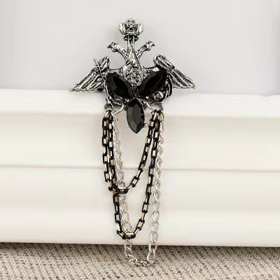 Retro Lapel Pin Cross-border Hot-selling Men's Suit Vintage Brooch With Wings, Chain, Tassels, And Gemstones, Women's Clothing Accessory_voghion.com
