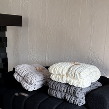 ins北欧风简约纯色粗毛线半边绒针织毯休闲沙发盖毯跨境外贸毯子