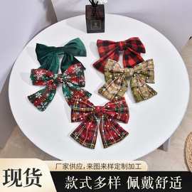 欧式复古风圣诞发夹圣诞蝴蝶结发夹秋冬款女士节日氛围感发饰头饰