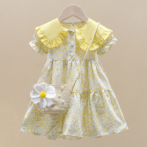Children's Summer Stylish Dress for Girls, Floral Print Dress, 2024 New Summer Outfit for Girls, Princess Dress, Dropshipping One Piece