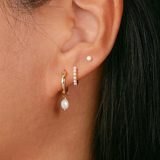 Set di orecchini di lusso da donna in ottone placcato oro vero con perle finte, stile senza piercing._voghion.com