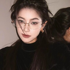 韩版纯欲清冷高智感无框切边平光眼镜女方圆脸个性可配近视眼睛架
