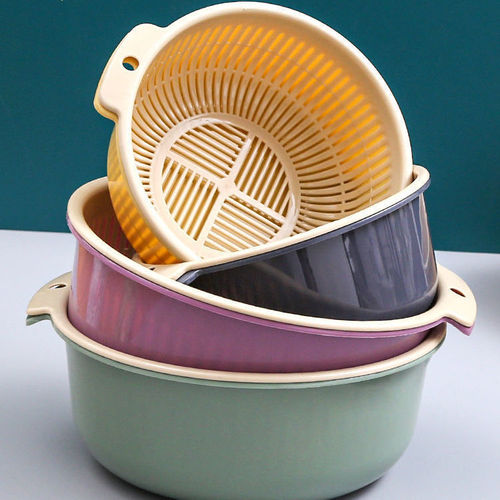 Huisi kitchen round water filter basket vegetable basket fruit and vegetable storage wash basket household double-layer drain basket drip basket