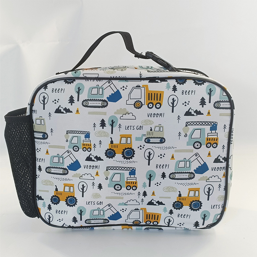 Nuevo producto impresa bolsa de almuerzo de automóvil de dibujos animados bolsa de almuerzo de coches bolsa de almuerzo de estudiantes de primaria y secundaria