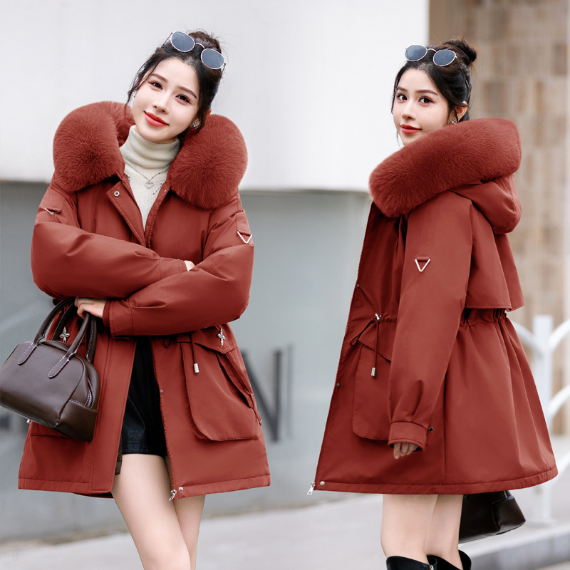 Abbigliamento da donna cappotto parka di grandi dimensioni cappotto in cotone con collo largo da donna stile coreano più vita in velluto cappotto caldo in cotone tendenza da donna_voghion.com