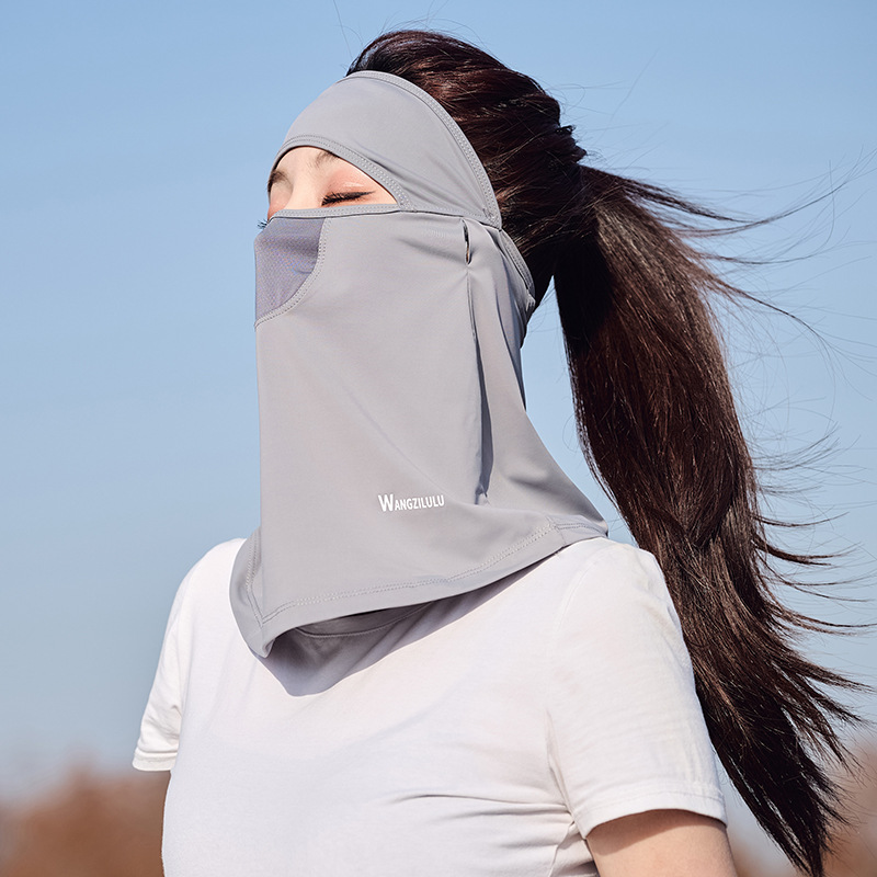 Summer thin face full cover sunscreen mask unisex ice silk cool feeling sunshade neck protection UV face veil