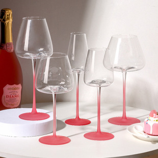 Modern Simple Pink Crystal Glass Frosted Stem Wine Glass High-Value Large Belly Tall Glass Wine Champagne Glass