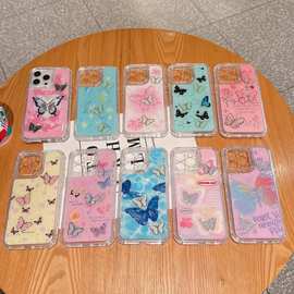 适用苹果iPhone15手机壳新款iPhone12软iPhone14promax卡通蝴蝶套