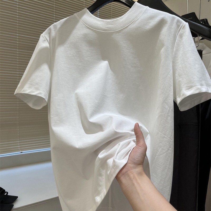 Fashion Series~Three-Color All-Season Style~Minimalist Wide-Brimmed Round-Neck Black, White, and Red T-Shirt for Women