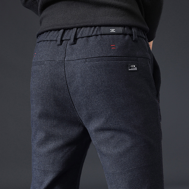 Pantalones de primavera y otoño pantalones de traje casuales de lino slim fit para hombres Pantalones rectos de negocios de hombres pantalones forrados de lana simples piernas rectas resistentes al desgaste