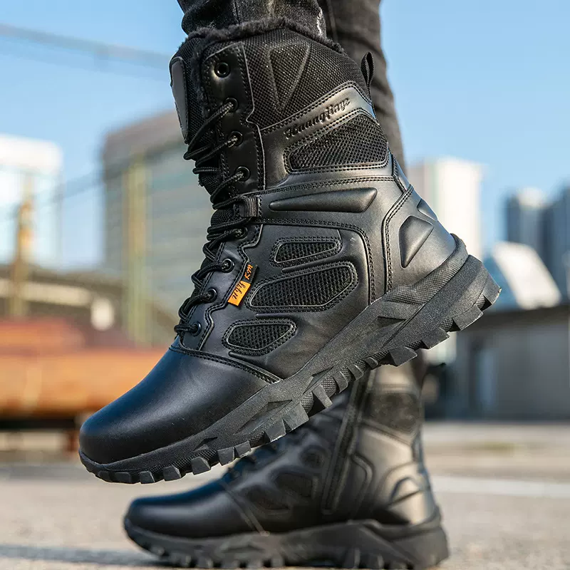 跨境供应靴子男冬季加绒高帮工装鞋户外运动作战靴徒步登山男靴子