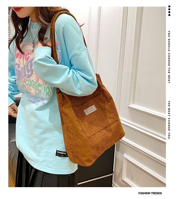 Japanese-style casual and artistic handbag, ins letter-embroidered canvas shopping bag, trendy and fashionable corduroy single-shoulder bag undefined