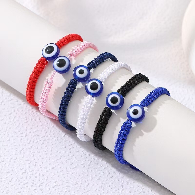 Europe and the United States cross-border hot jewelry blue eyes evil eye red rope hand woven devil's eye adjustable knot bracelet