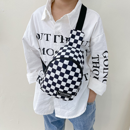 Boys chest bag Korean classic plaid children's waist bag sports trend brand children's shoulder bag casual small shoulder bag