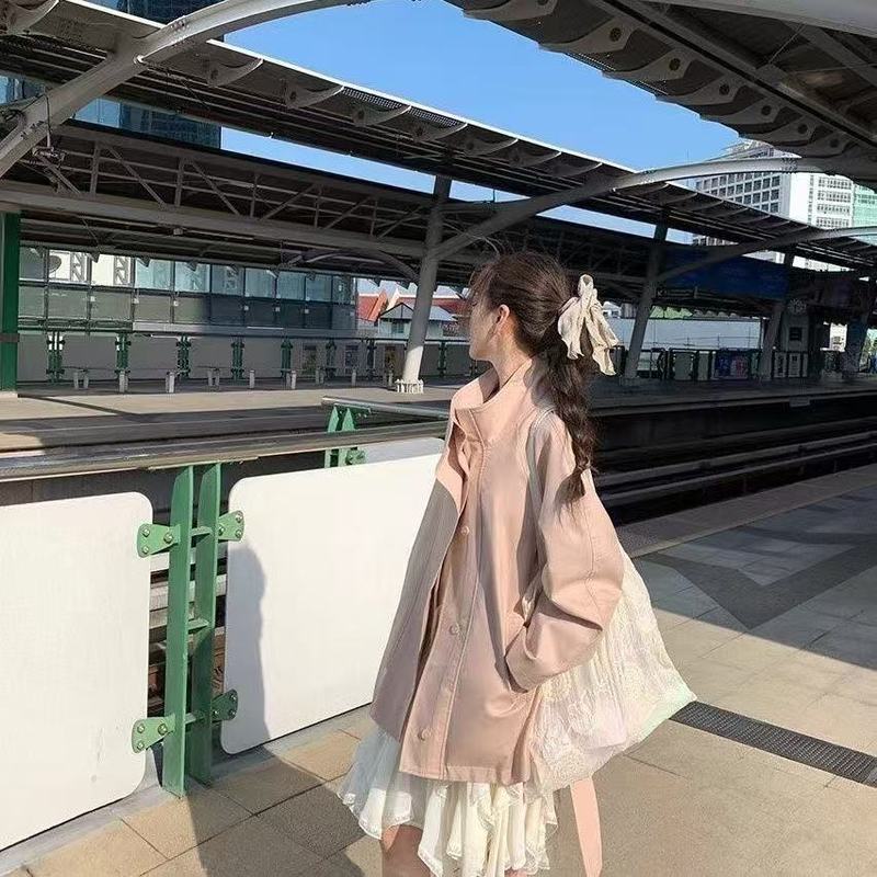 立领中长款风衣外套女小个子春款新款英伦风高级春秋气质大衣|undefined