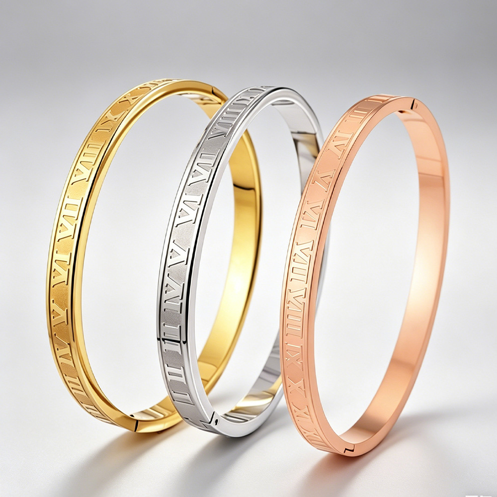 Pulsera de acero de titanio Pulsera de acero inoxidable romana digital griega Pulsera de moda de alta gama para niñas Pulsera retro que no se desvanece