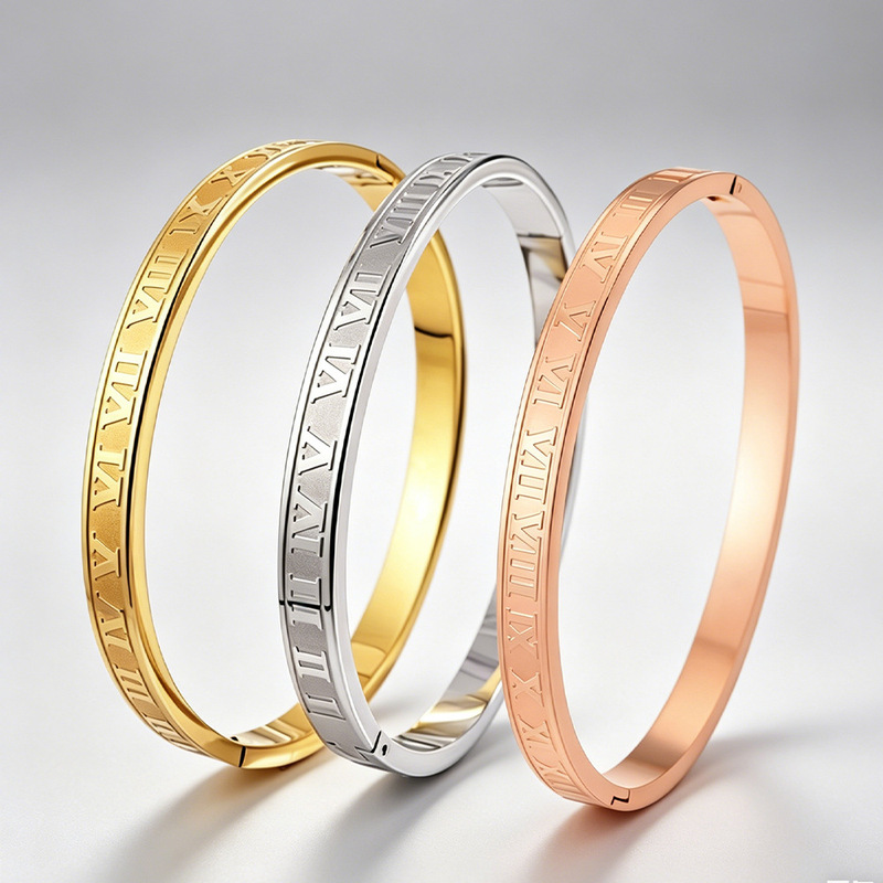 Titanium Bracelet Greek Digital Roman Stainless Steel Bracelet Girl's High Sense Fashion Retro Color-free Bracelet