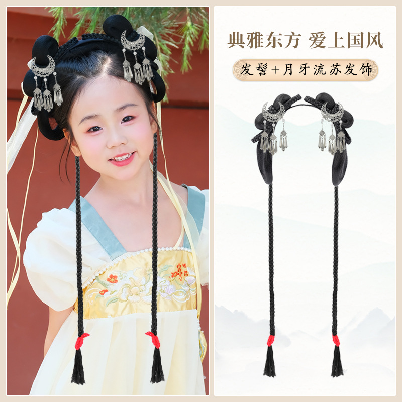 치자나무 부드러운 머리띠 브레이드 + 초승달 술 헤어 액세서리 한 쌍