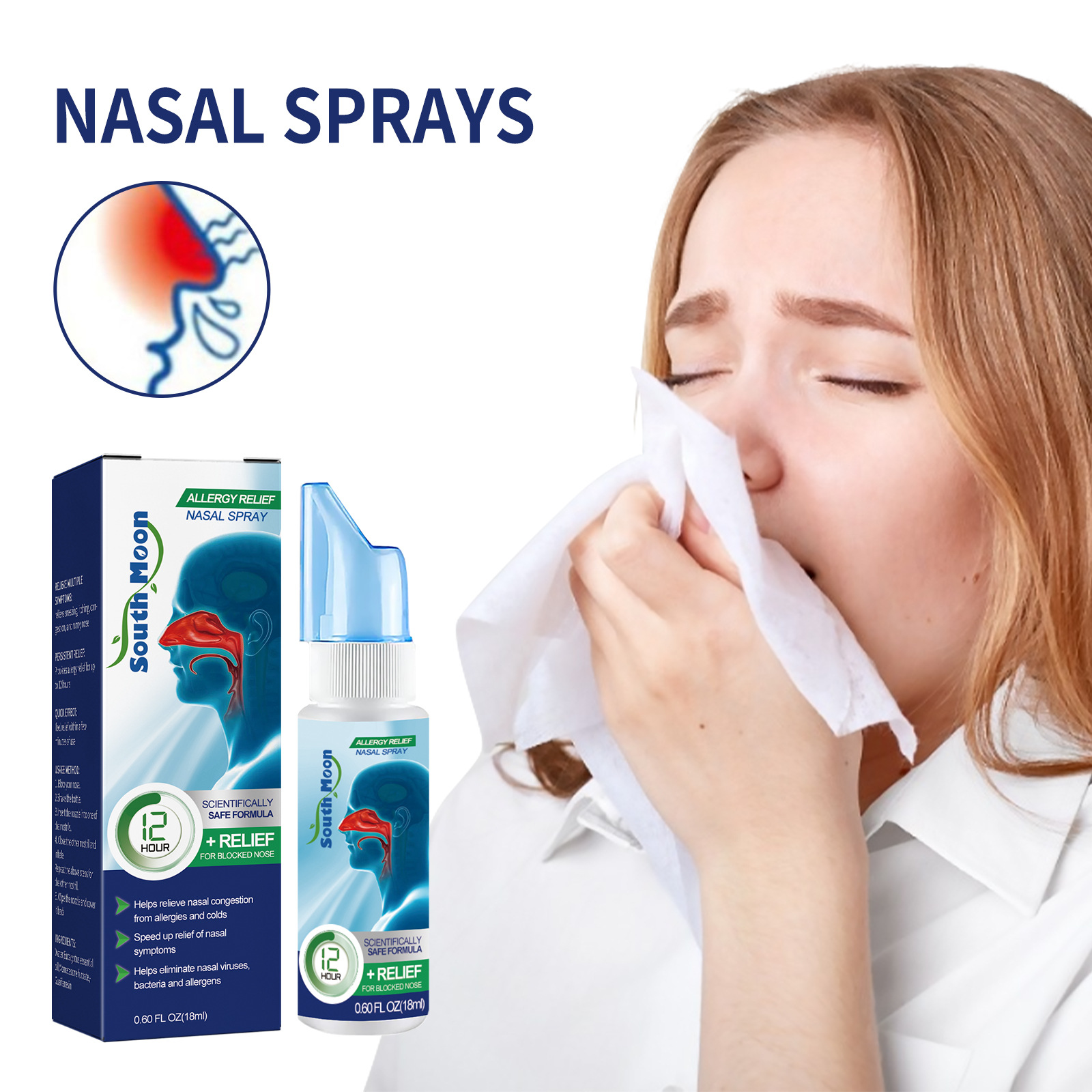 South Moon nasal spray to relieve nasal congestion nasal discomfort nasal cleaning nasal care spray