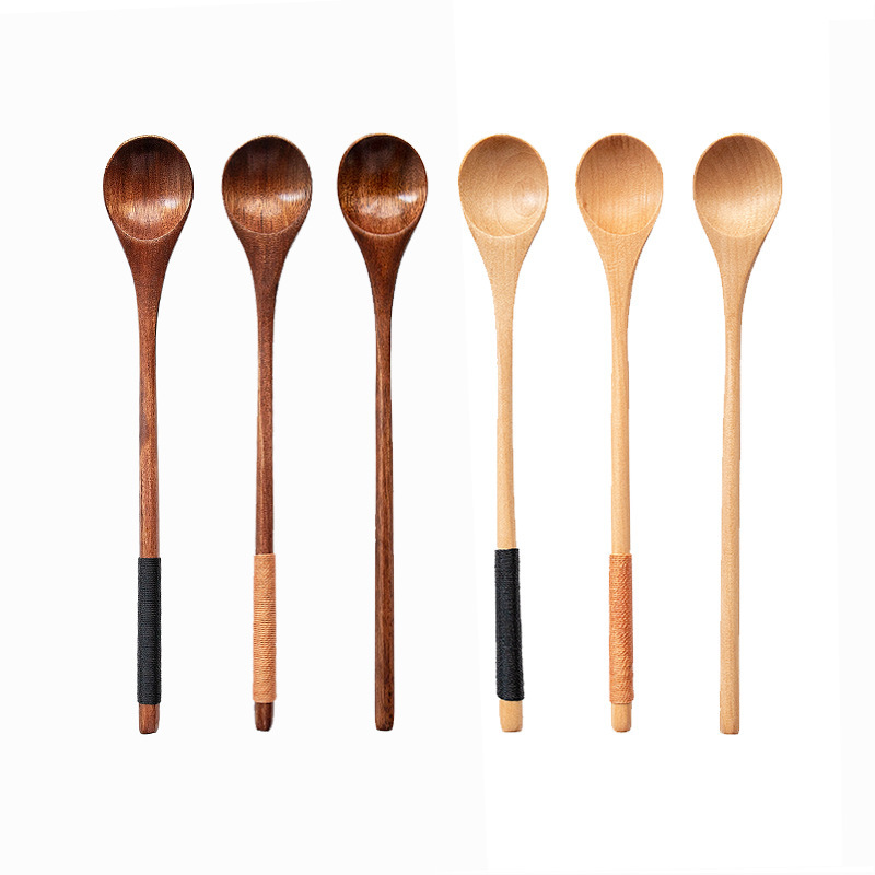 Cuchara pequeña de madera para café con miel, estilo japonés moderno, con mango fino y larga, para remover y servir postres._voghion.com