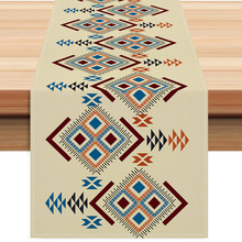 新款民族风桌旗波西米亚风格餐厅装饰桌布跨境亚麻印花茶几布台布