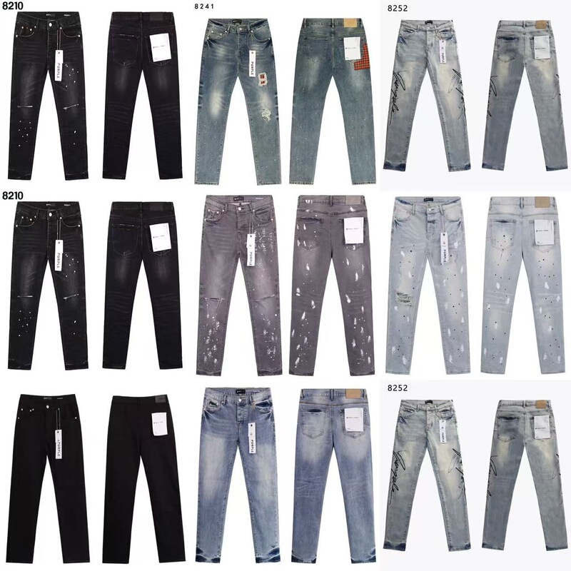 Cross-border foreign trade wholesale Purple American high street men's slim-fit casual ripped design jeans Cross-border foreign trade wholesale Purple American high street men's slim-fit casual ripped design jeans