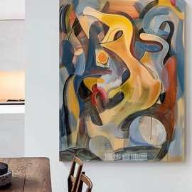 多巴胺纯手绘油画客厅肌理抽象装饰画玄关走廊餐厅毕加索彩色挂画