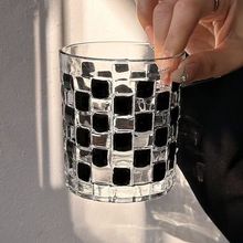 彩绘黑色编织方块玻璃杯刷牙杯家用漱口杯牙杯玻璃洗漱杯创意彩绘