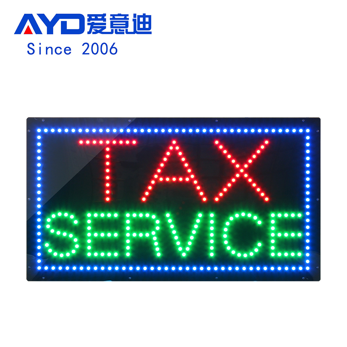 服务类LED广告牌标识灯牌 LED TAX SERVICE 43x78cm 发光字标志