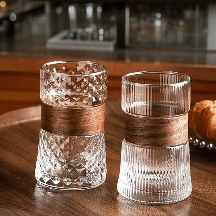 Taza de agua de vidrio transparente para niños, taza de té de aislamiento térmico de bambú, taza de cerveza, taza de jugo, taza de café