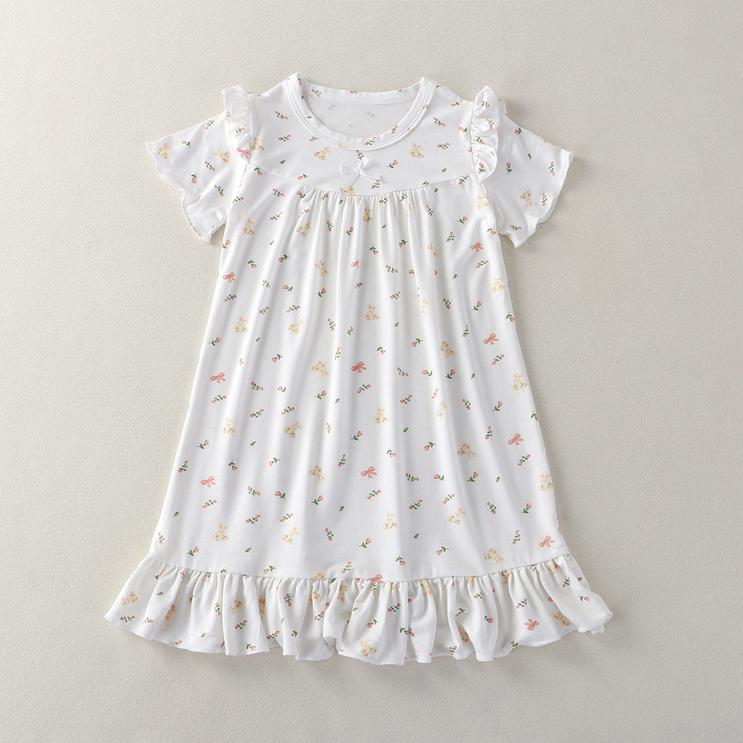 儿童睡衣女童家居服套装莫代尔春夏季薄款儿童空调服花边公主风