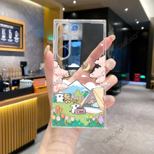春日露营线条小狗适用三星S23Ultra手机壳透明S25可爱卡通S24超薄