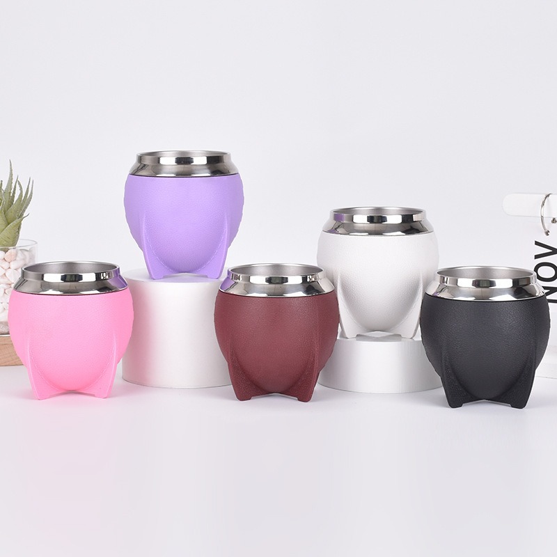 Amazon nueva taza de acero inoxidable 304 taza de vacío de doble capa creativa taza de vino tinto en forma de U
