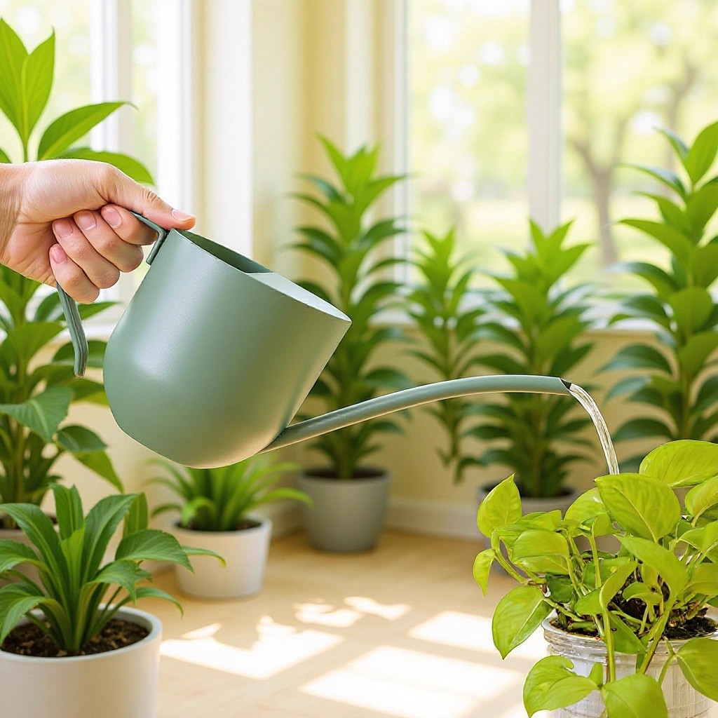 Regadera pequeña de acero inoxidable con boquilla larga para el cuidado de plantas, 1500 ml, venta al por mayor._voghion.com