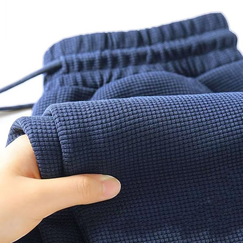 Men's Fleece-Lined Thickened Casual Long Pants for Autumn and Winter, Heavyweight Waffle Pattern, Loose Fit, Plus Size, Versatile Straight Leg Sports Sweatpants