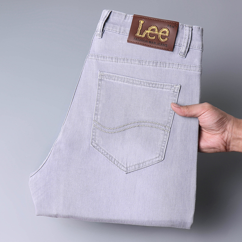 Lee dex cross-border trade jeans men's straight slim spring and summer thin light gray stretch business youth