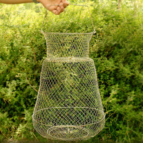 Retractable Folding Fish Cage Fish Protector Outdoor Portable Crab Fishing Fishing Net Fish Basket Metal Sea Fishing Fish Net Bag