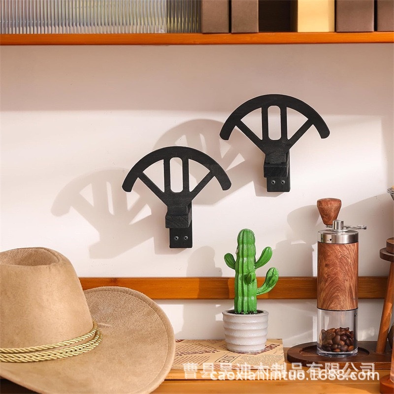 跨境新款壁挂式木制帽架实木悬挂式牛仔帽支架可调节帽子收纳架|undefined